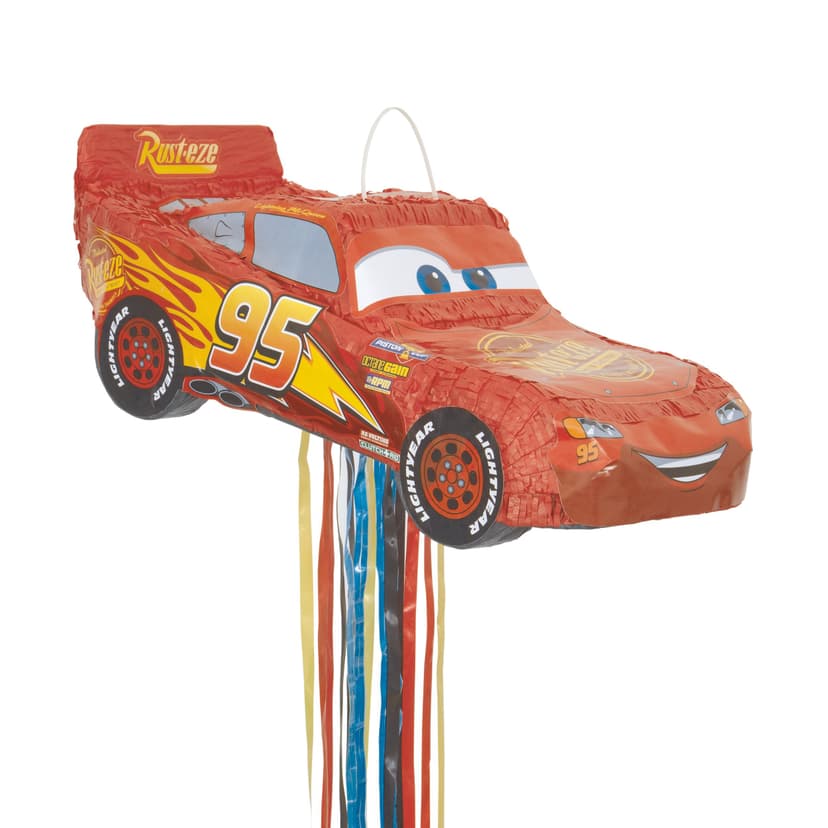 Disney Cars Lightning McQueen Pinata Hanging Pull String Decoration, Red, 21-in, Holds 2lb of Pinata Filler, for Birthday Parties