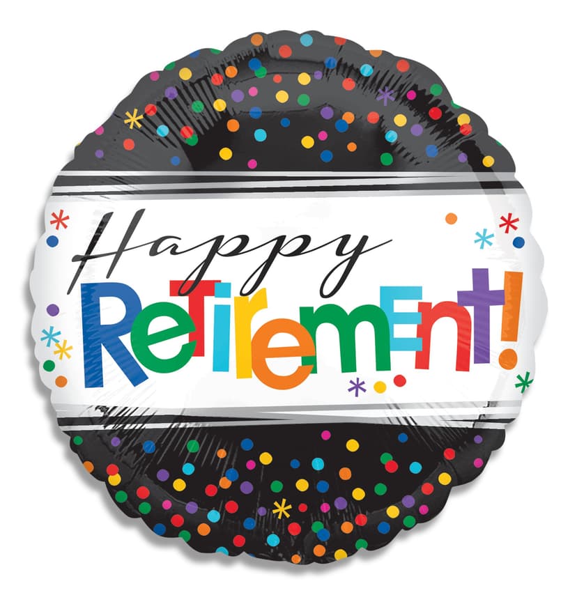 "Happy Retirement" Round Satin Foil Balloon, Black/Multi-Coloured, Polka Dot, 17-in, Helium Inflation & Ribbon Included for Retirement