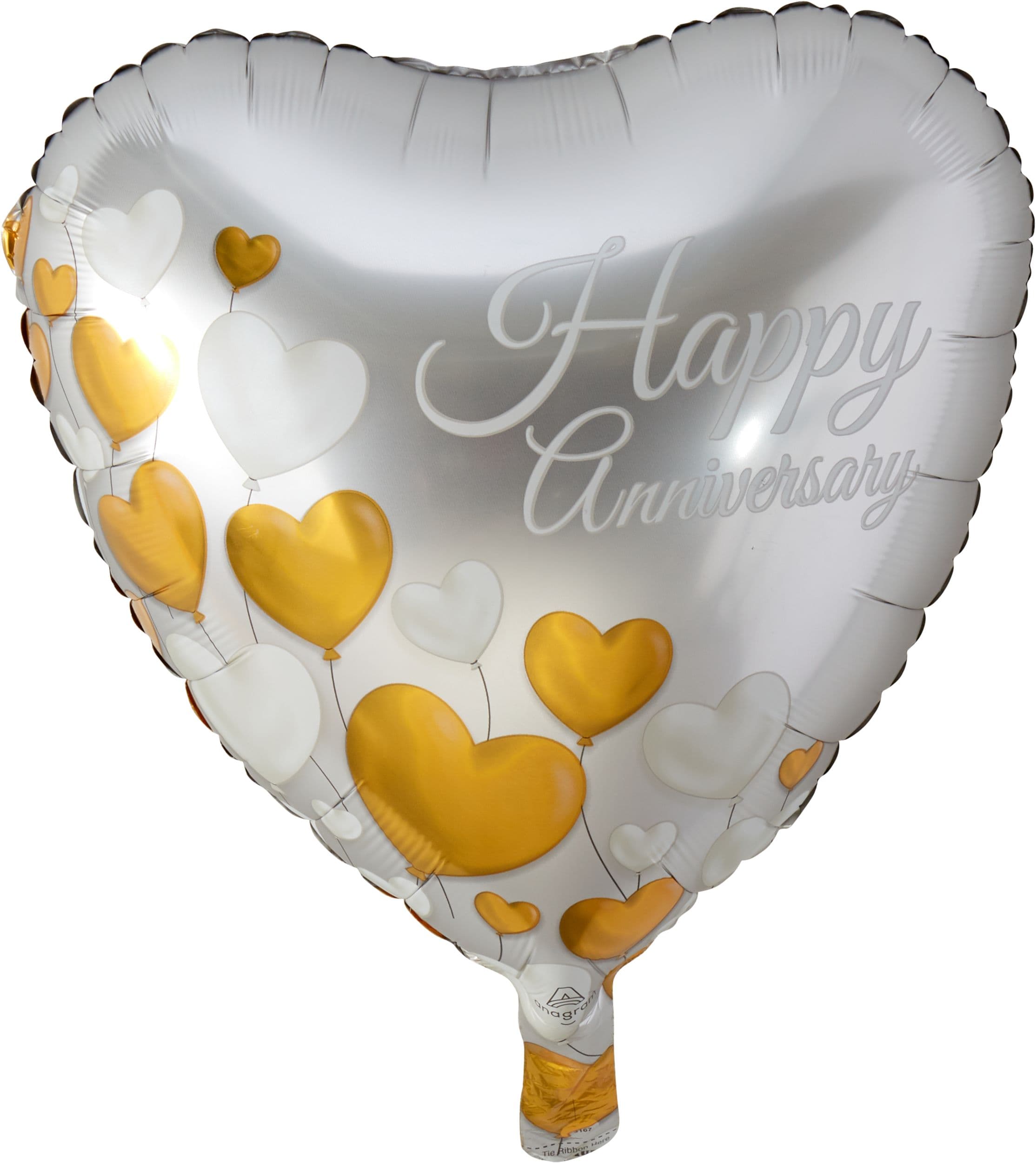 "Happy Anniversary" Heart Satin Foil Balloon, Silver/Gold, 17-in, Helium Inflation & Ribbon Included for Anniversary