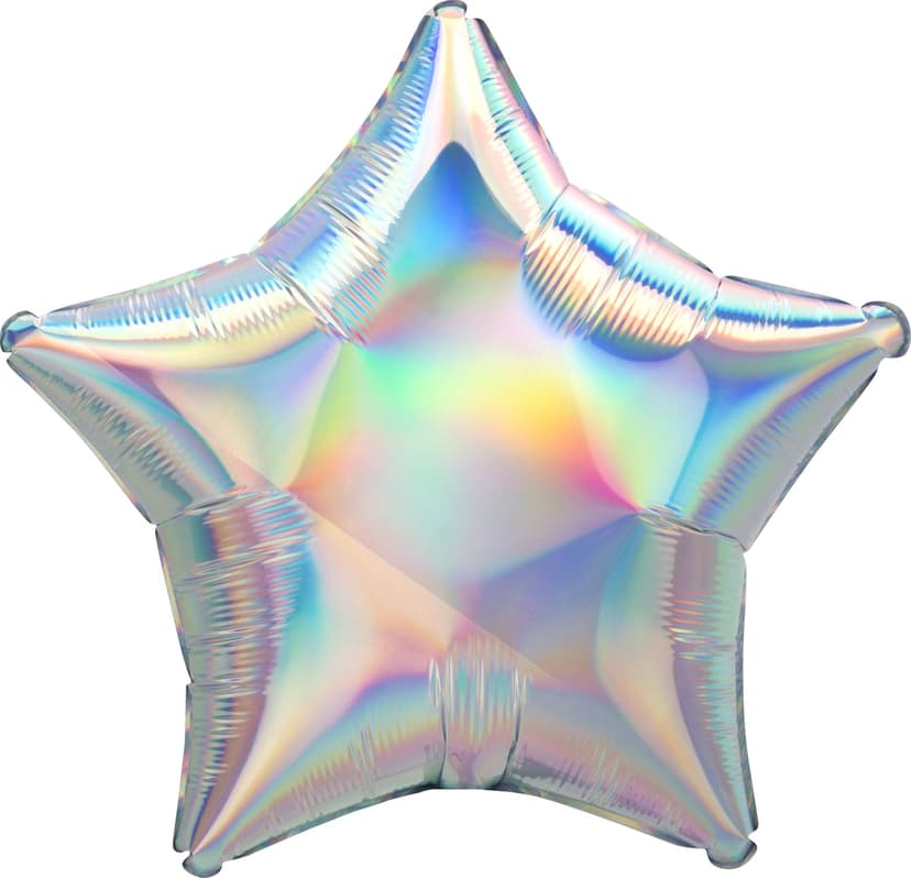Star Satin Foil Balloon, Irridescent Silver, 22-in, Helium Inflation & Ribbon Included for Birthday/Special Occasion