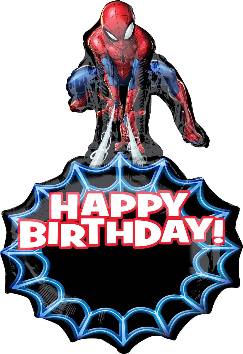Disney Marvel Spider-Man "Happy Birthday" Satin Foil Balloon, Red/Blue, 34-in, Helium Inflation & Ribbon Included for Birthday Party