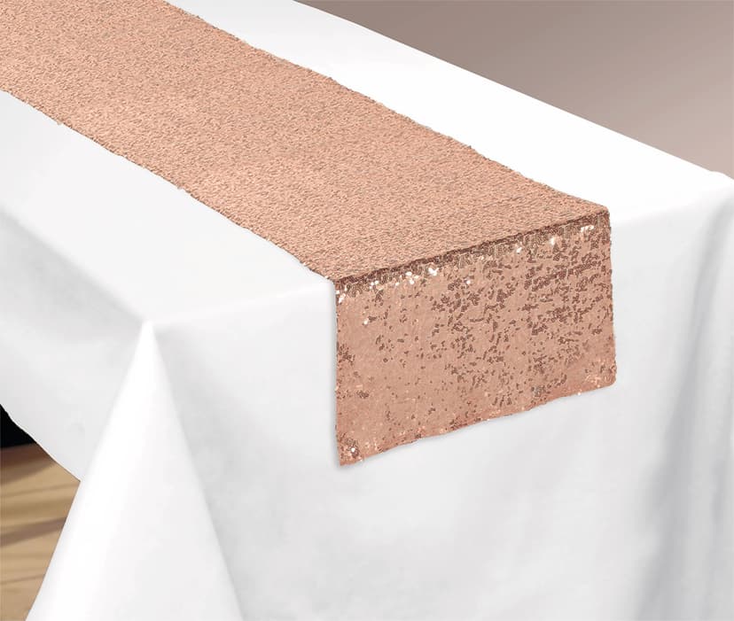 Sparkle Sequin Reusable Table Runner Decoration, Rose Gold, 13x72-in, For Wedding/Engagement/Bachelorette/Bridal Shower