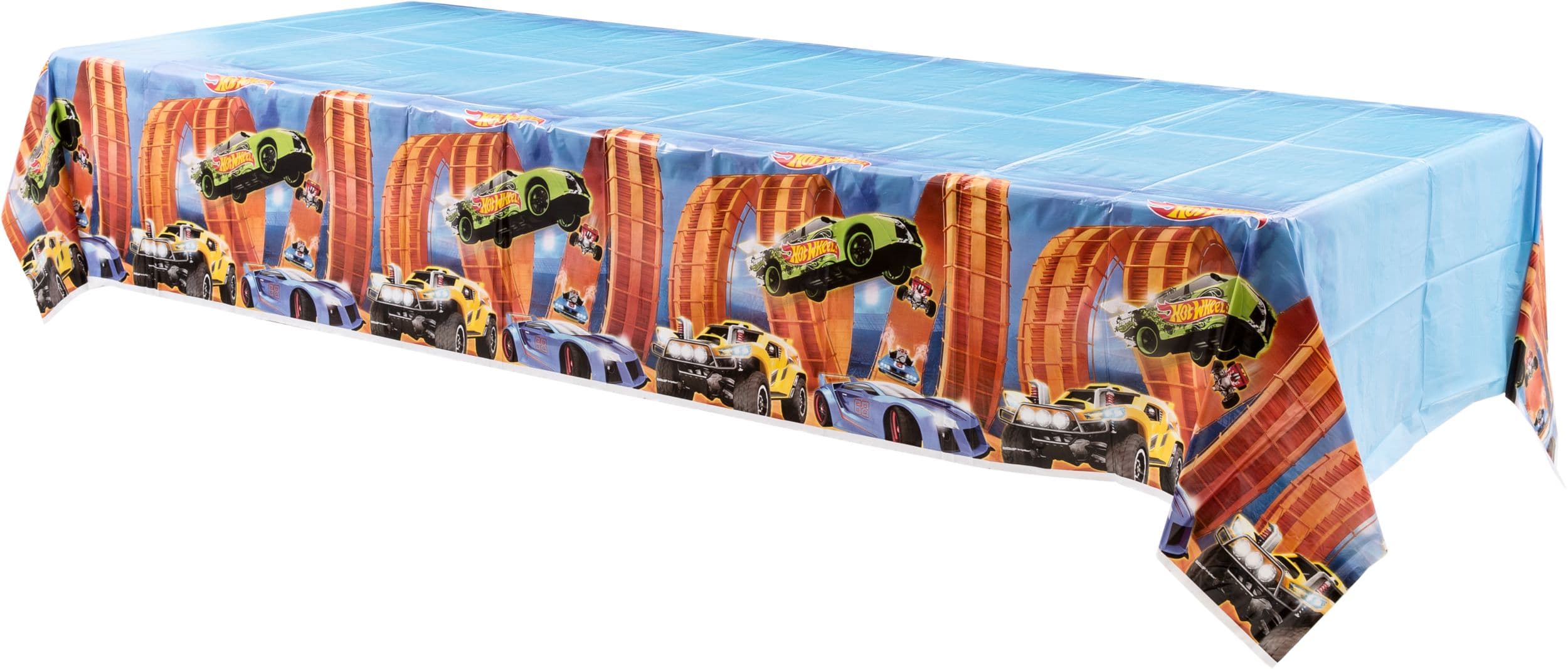 Hot Wheels Rectangle Plastic Reusable Table Cover, Blue/Orange, 54x96-in, for Birthday Party