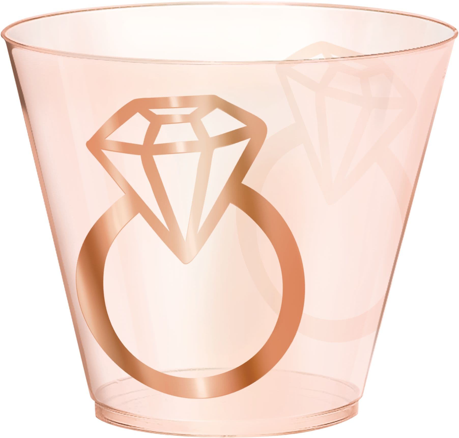 Plastic Reusable Tumbler Cups, Rose Gold, Diamond Ring, 9-oz, 30-pk, for Bridal Shower/Bachelorette/Engagement Party