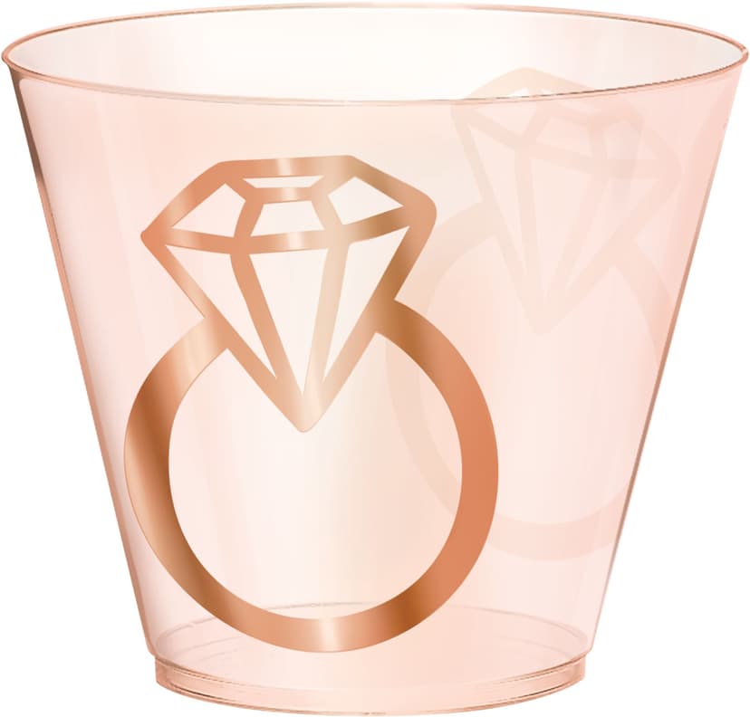 Plastic Reusable Tumbler Cups, Rose Gold, Diamond Ring, 9-oz, 30-pk, for Bridal Shower/Bachelorette/Engagement Party