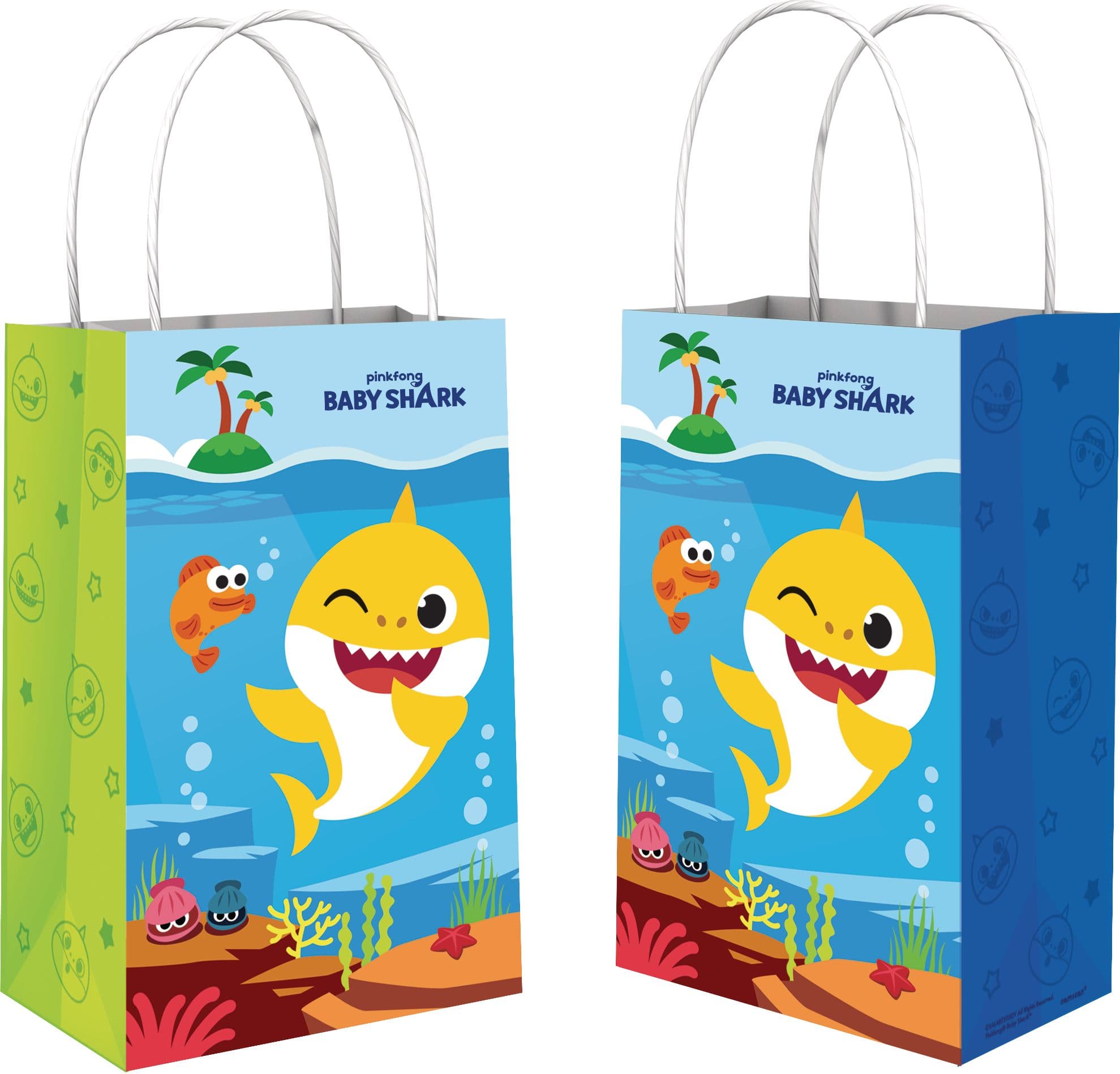 Baby Shark Paper Kraft Gift Bags, Blue/Green, 8.5-in, 8-pk, for Birthday Party
