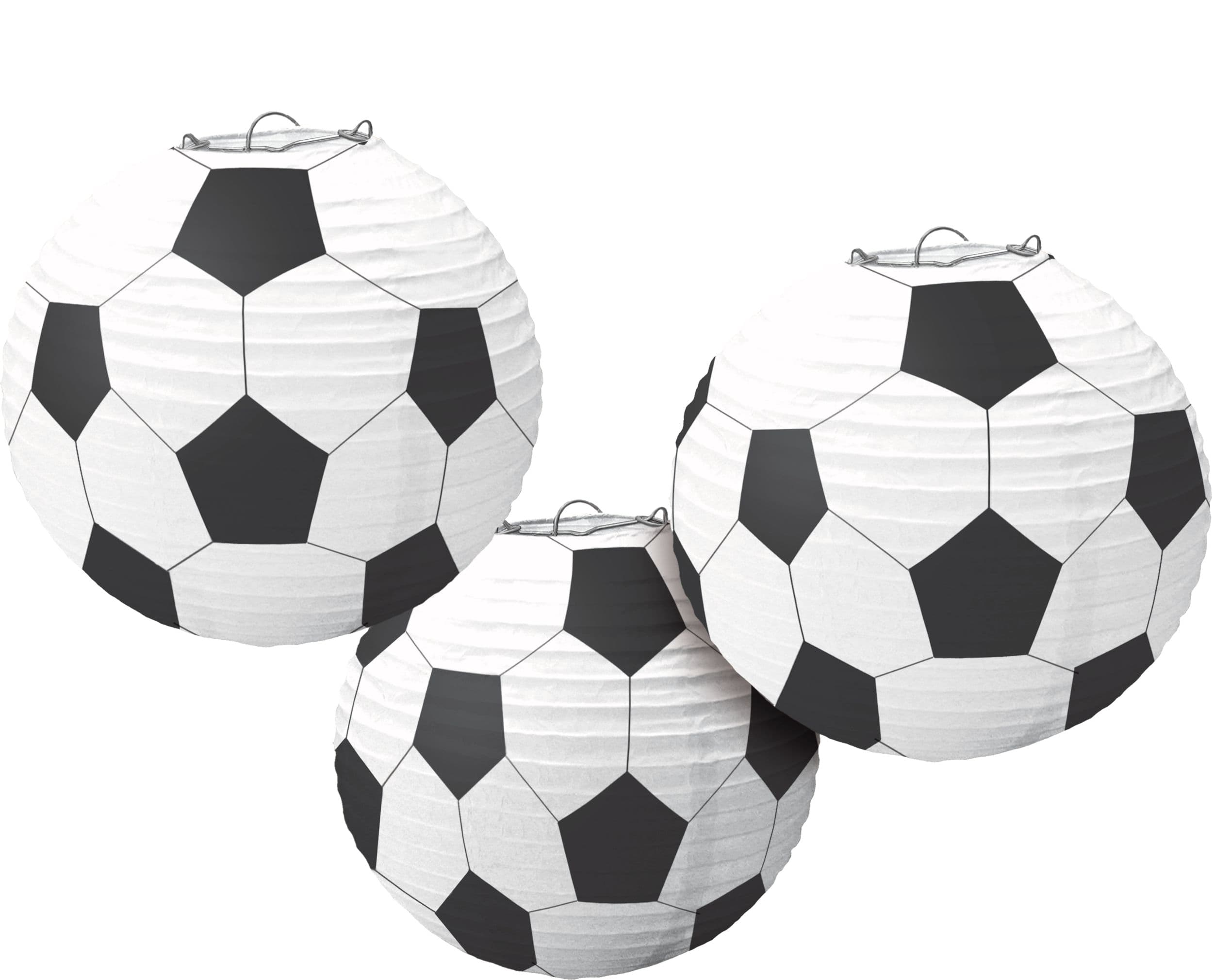 Soccer Paper Lantern Hanging Decorations, White/Black, 13-in, 3-pk, for Sports Party