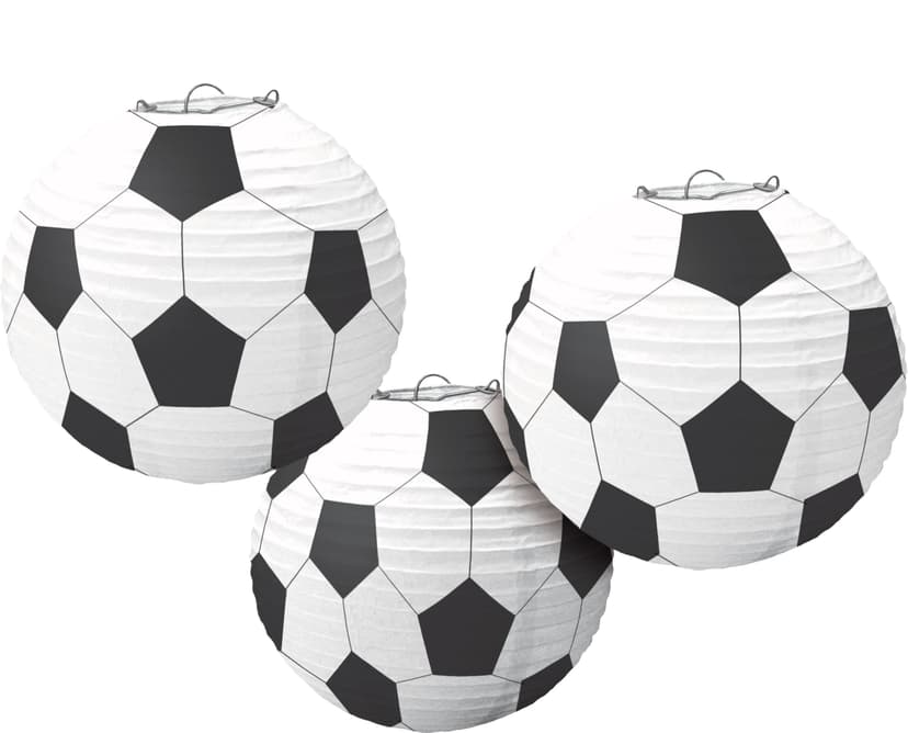 Soccer Paper Lantern Hanging Decorations, White/Black, 13-in, 3-pk, for Sports Party