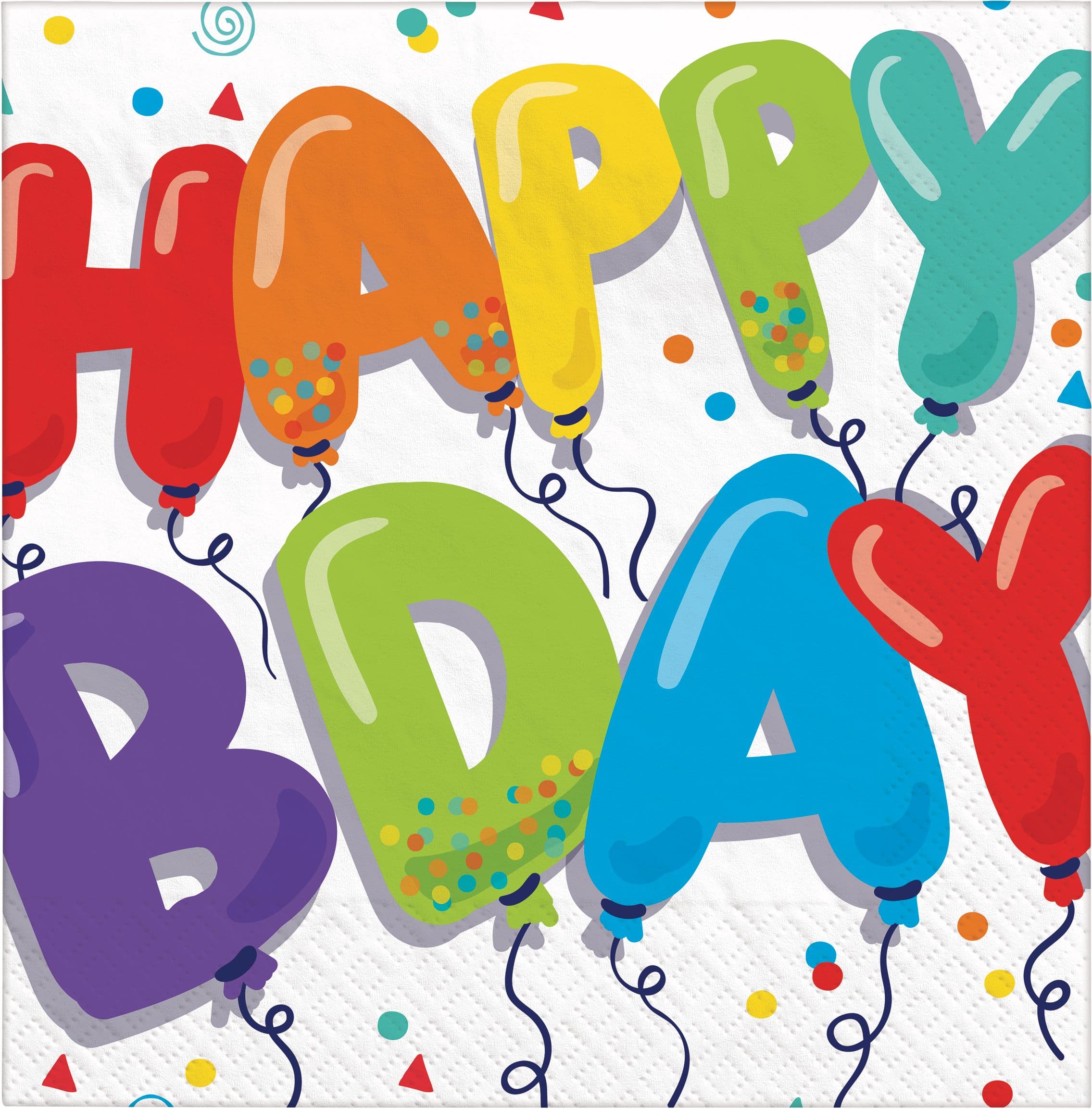 Balloon Birthday "Happy Bday" Square Paper Disposable Lunch Napkins, Multi-Coloured, 6.5-in, 36-pk, 2-ply, for Birthday Party