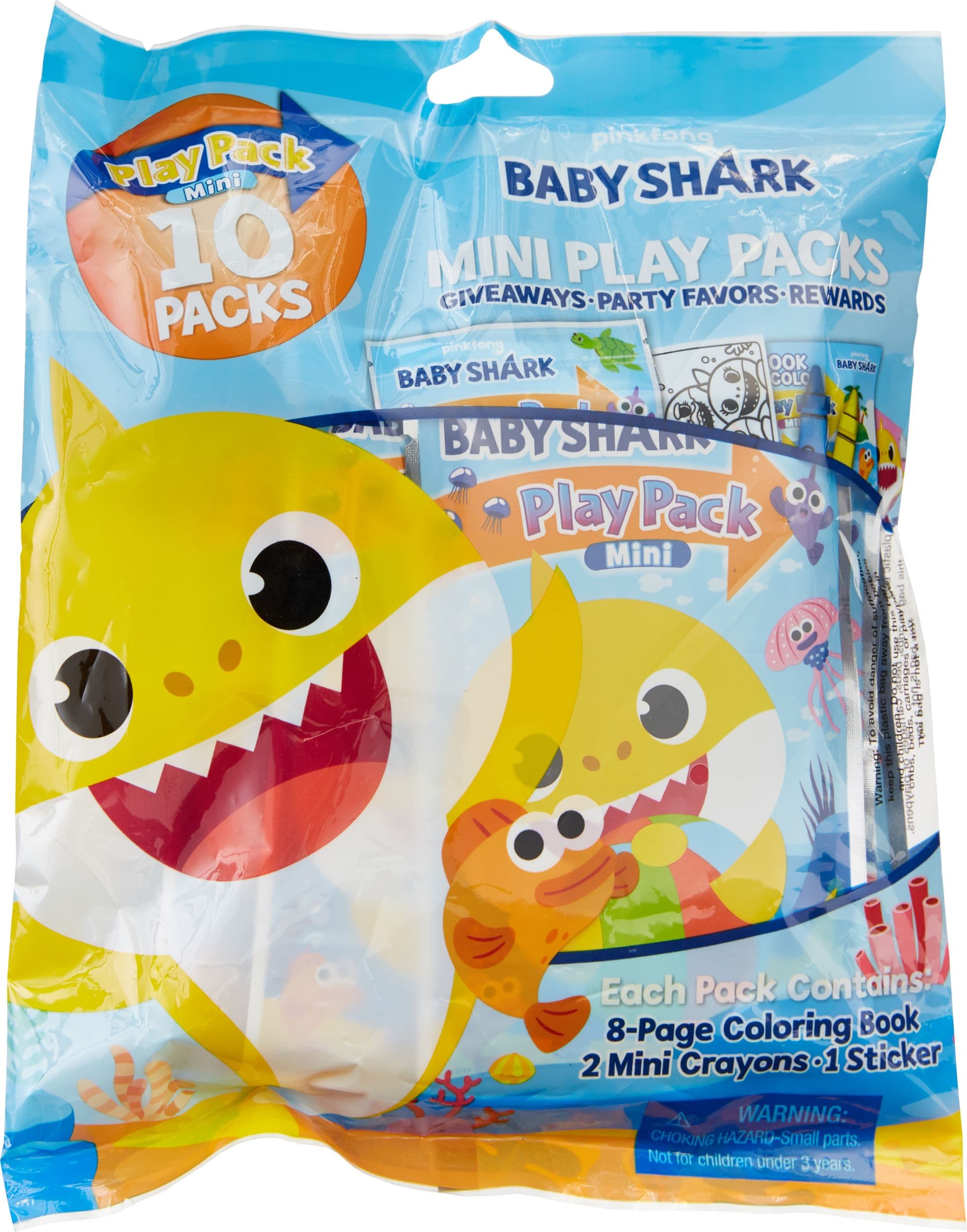 Baby Shark Play Back with Colouring Book, Crayons & Stickers, Yellow/Blue, 10-pk, Ages 5+, for Arts & Crafts/Birthday Favour