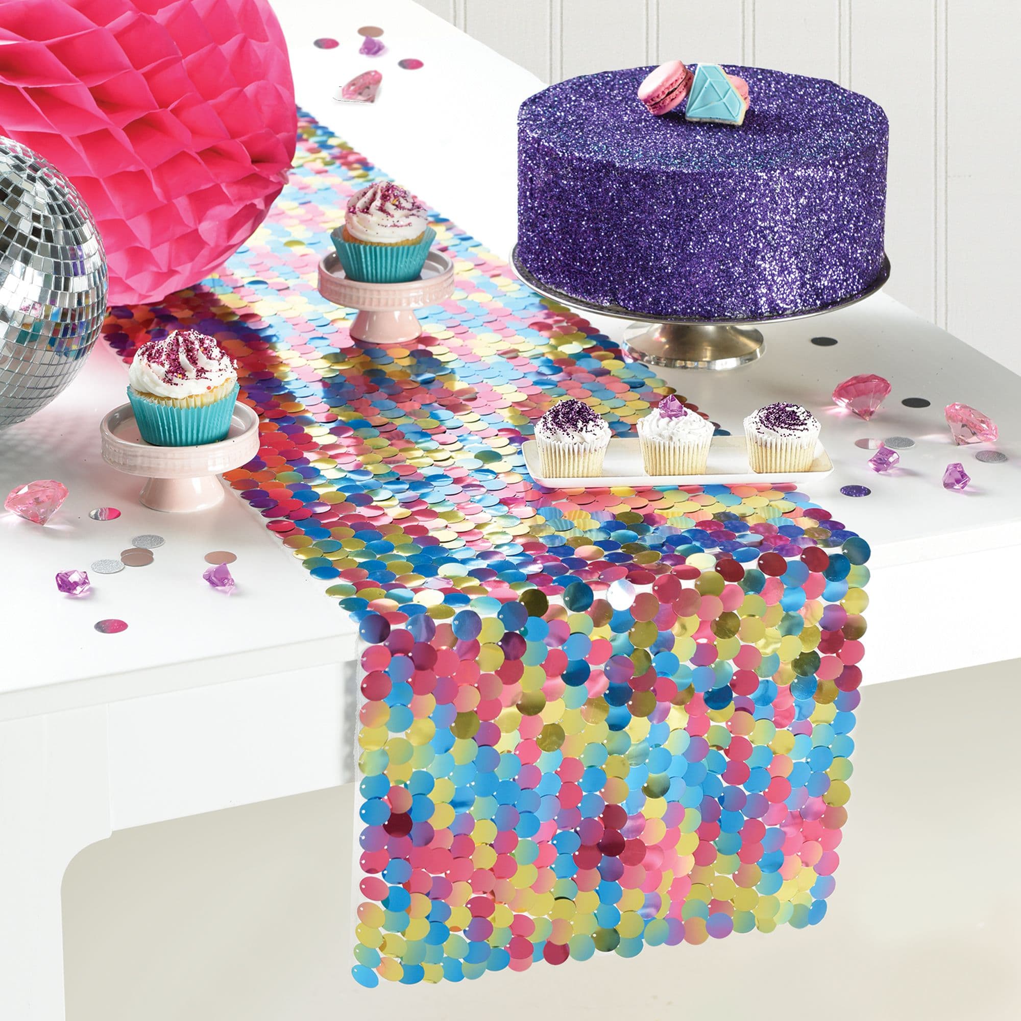 Sparkle Sequin Reusable Table Runner Decoration, Multi-Coloured, 13x6ft, for Birthday Party