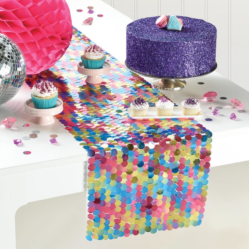 Sparkle Sequin Reusable Table Runner Decoration, Multi-Coloured, 13x6ft, for Birthday Party