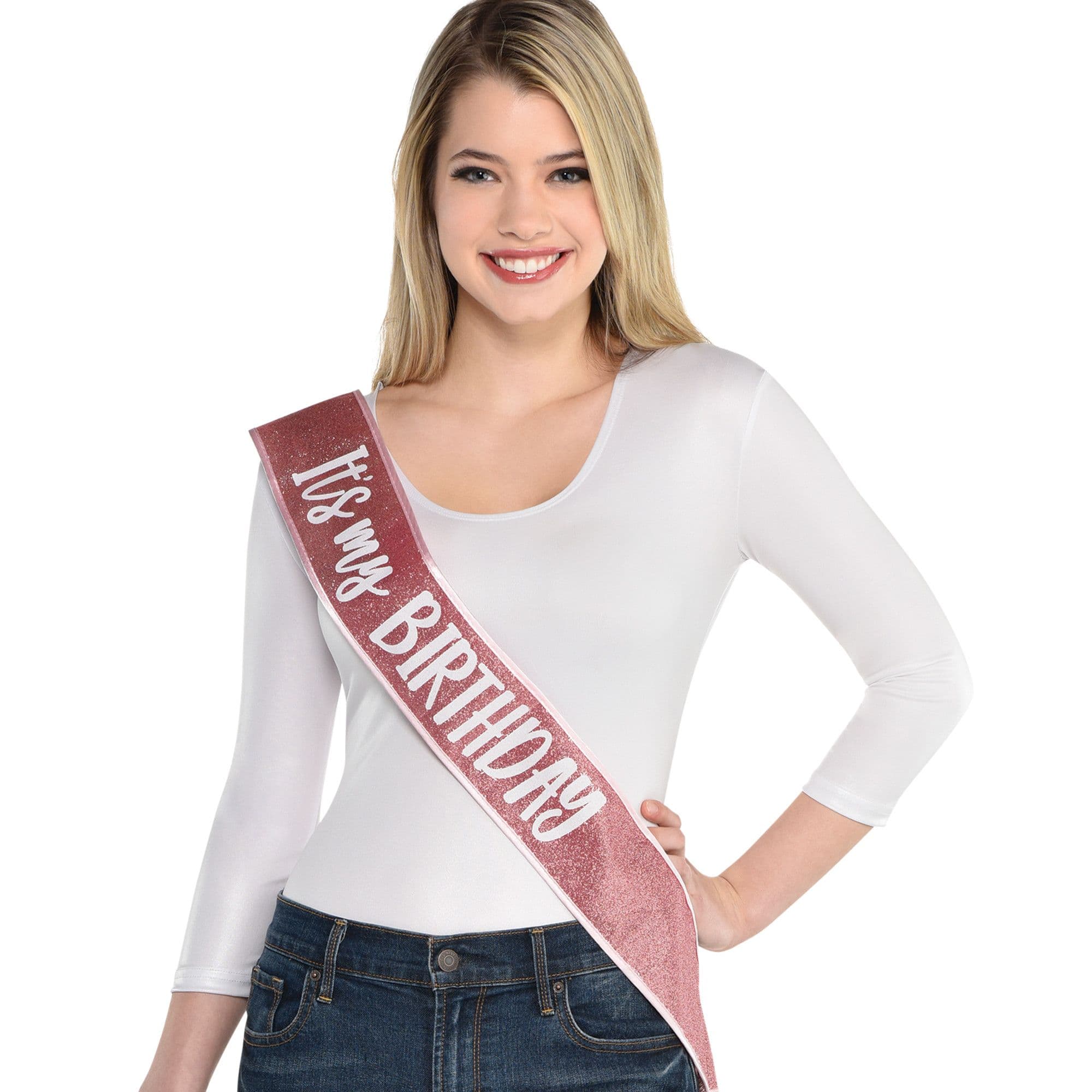 "It's My Birthday" Glitter Wearable Sash, Pink, One Size, for Birthday Party