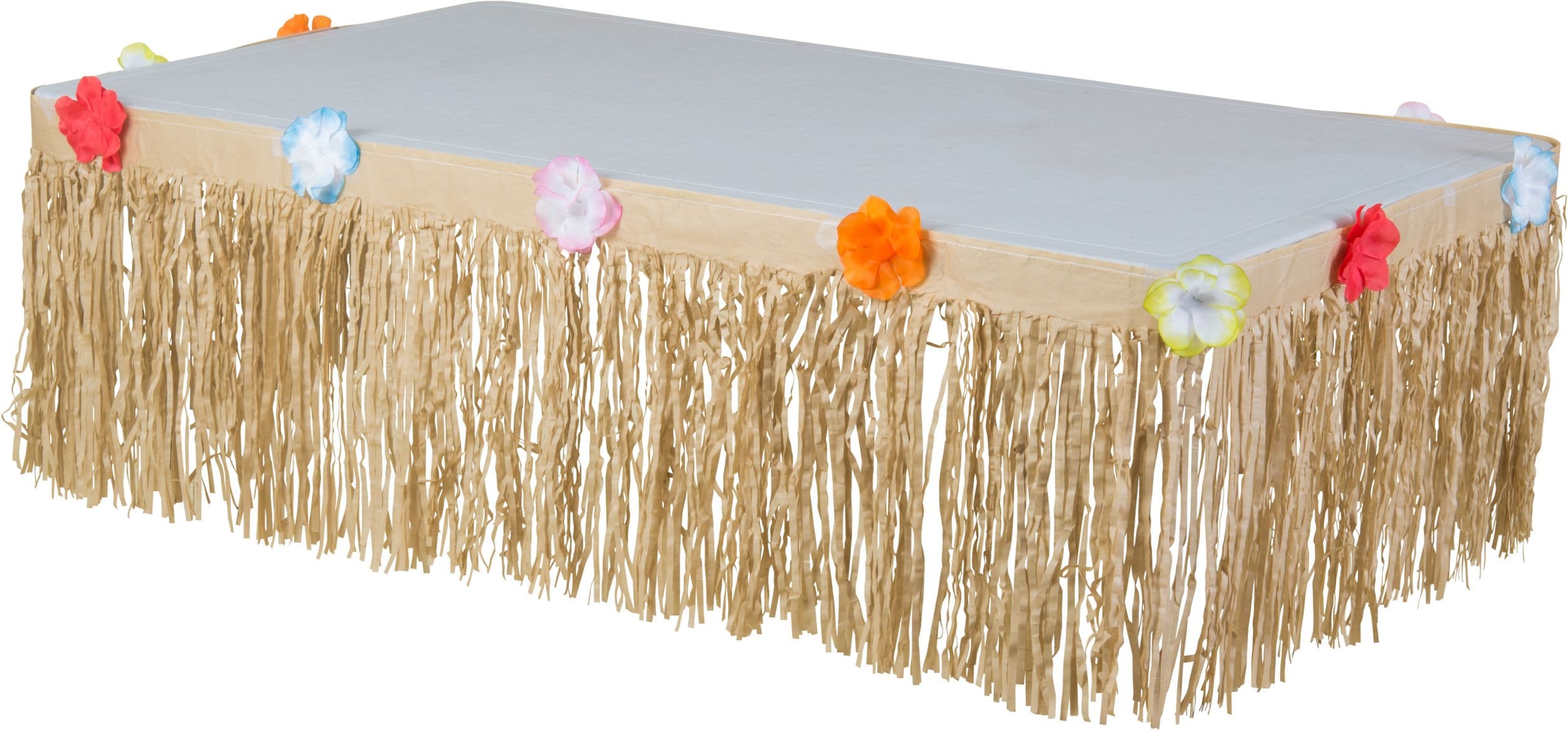 Rectangle Plastic Fringe Grass Reusable Table Skirt, Tan, Floral, 9x15-in, for Summer Party