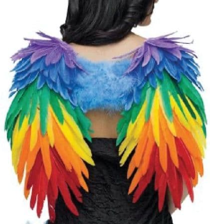 Rainbow Feather Wings, Multi-Coloured, One Size, for Pride