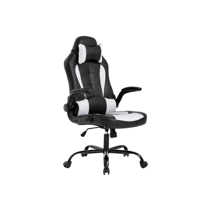 BestOffice PC Gaming Chair Ergonomic Office Chair Desk Chair with Lumbar Support Flip Up Arms Headrest PU Leather Executive High Back Computer Chair for Adults Women Men (White)