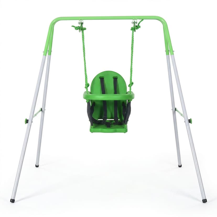 Outsunny Metal Swing Set with Safety Harness, Kids Swing Set for Backyard, Outdoor, Playground, Green