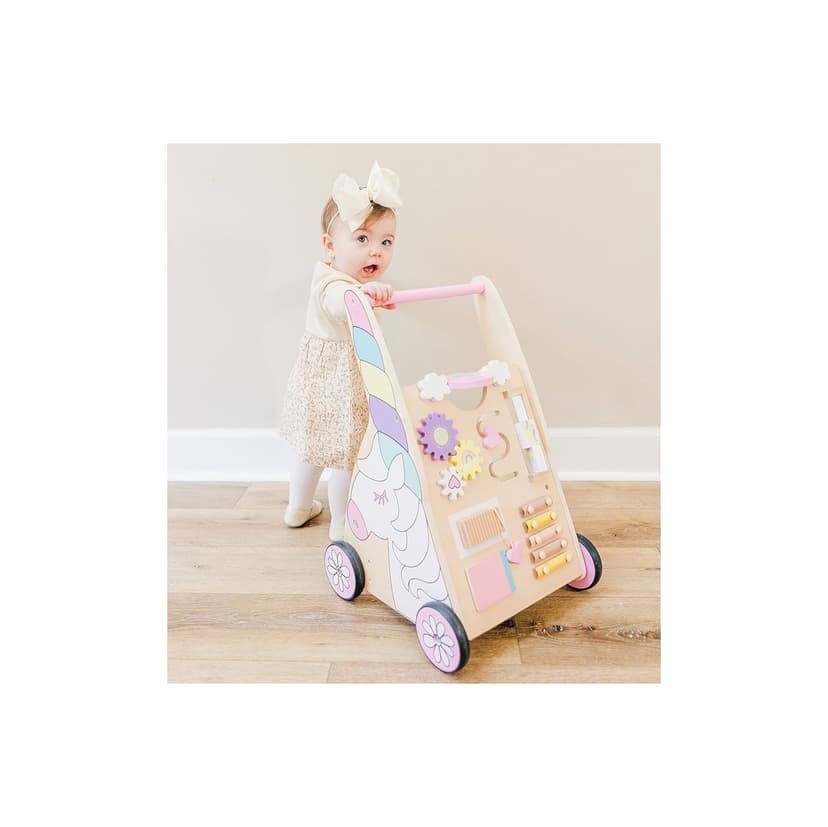 Hopscotch Squad Sit-to-Stand Learning Walker Unicorn Themed Interactive Wooden Push & Pull Baby Walker with Multiple Activities to Develop Motor Skills