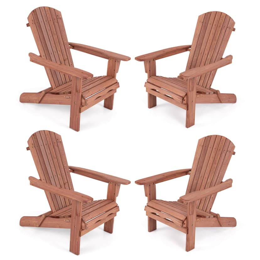 Costway Folding Adirondack Chair Set of 4 with High Backrest & Wide Armrests Wooden Brown