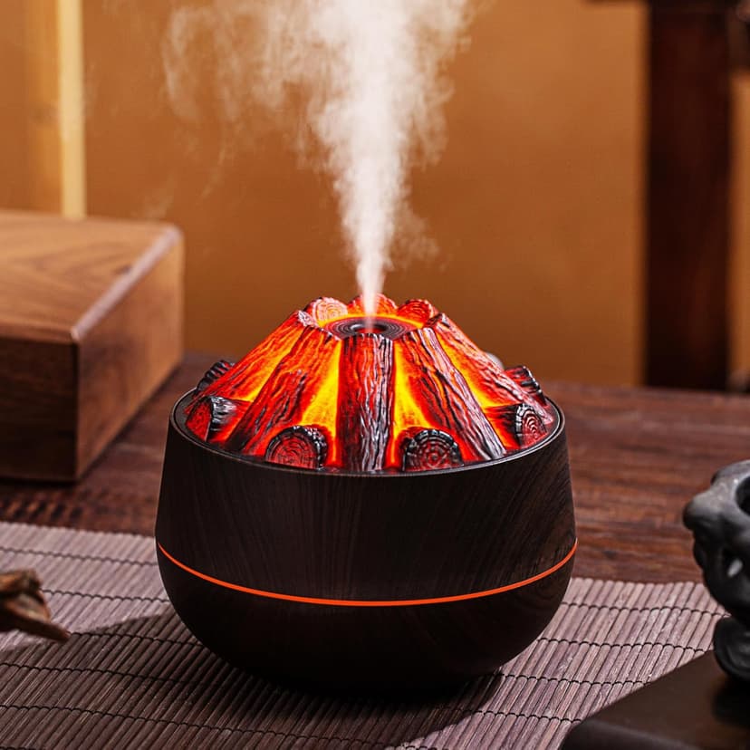300ml Mini Humidifier, Simulated Charcoal Fire Humidifier, Small Air Humidifier with No-Water Auto-Off,Cool Mist Humidifiers for Bedroom Office
