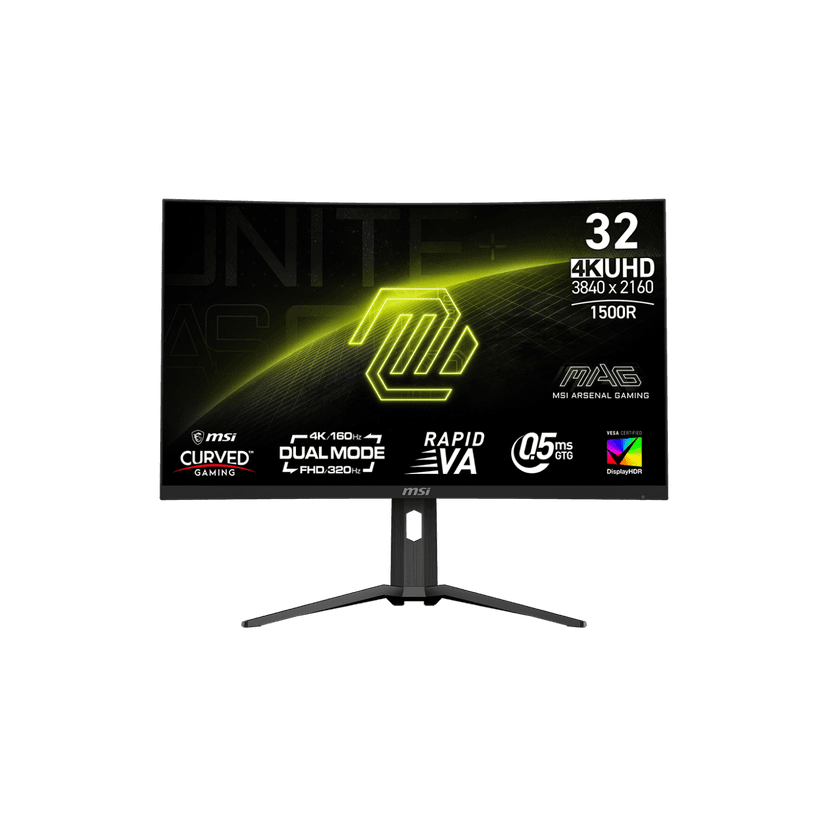 MSI 31.5" 3840 x 2160 (UHD) Dual mode 160Hz UHD / 320Hz FHD 0.5ms (GTG) Curved Rapid VA HDMI™ 2.1 Gaming Monitor Tilt Height adjustable (MAG 321CUPDF)