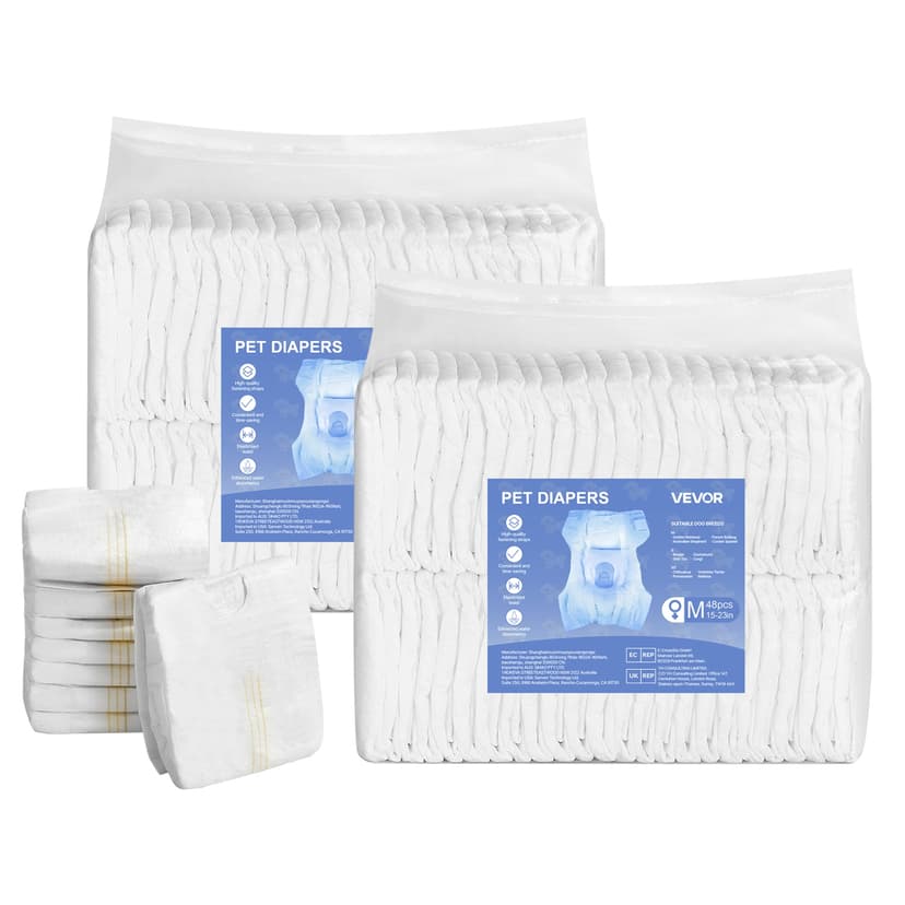 VEVOR 96 Count Disposable Dog Diapers,Super Absorbent Female Dog Diapers,360° Leak-Proof Female Doggy Pet Diaper with Wetness Indicator for Training,Incontinence - M,2 Packs of 48