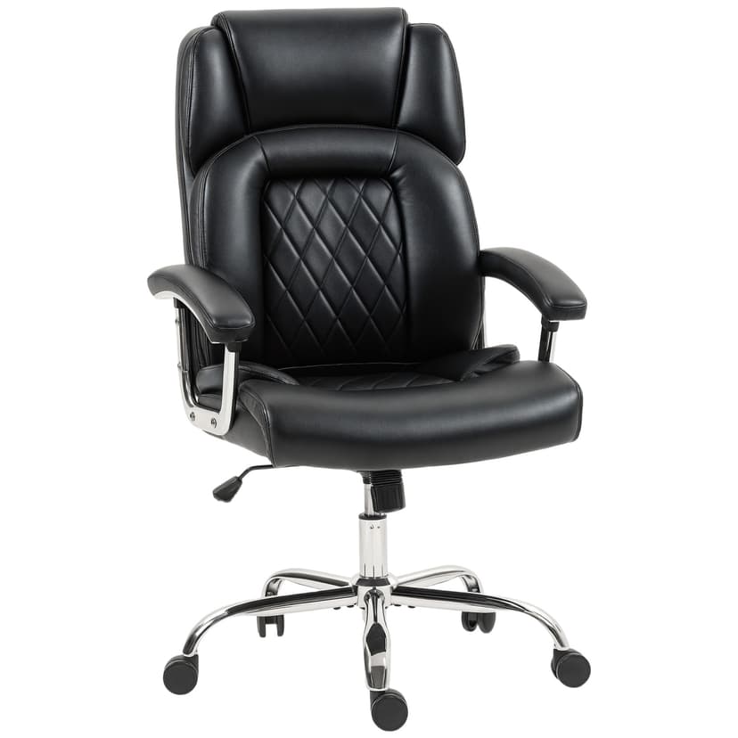 HOMCOM Big and Tall Office Chair 400 lbs, Executive PU Leather Desk Chair with Wide Seat, Spring Cushion, High Back, Adjustable Height, Swivel Wheels, Built-in Headrest, Black