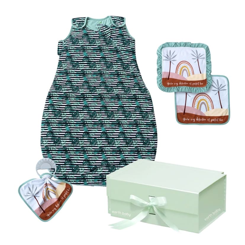 Earth Baby Outfitters TENCEL™ Lyocell Premium Duvet Sleep Bag Gift Sets - 2.6 TOG - Palmleaf Set A (12-36 months)
