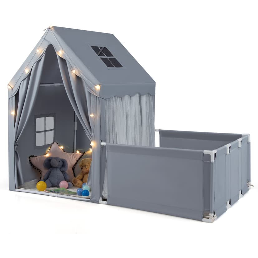 Gymax Kids Play Tent w/Playpen Yard Door Curtains Windows Star Lights for Boys Girls