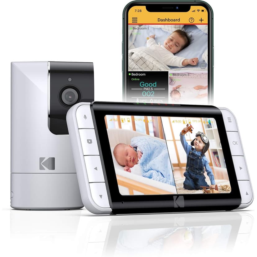 KODAK Cherish C525 5" HD Video Baby Monitor with Wi-Fi App, Night Vision, Two-Way Audio, Pan Tilt Zoom Camera – Refurbished(Excellent)
