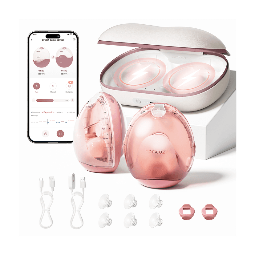 Momcozy Air 1 Ultra-Slim Breast Pump, Hands-Free Wearable Pump with Wireless Charging Case, App Control