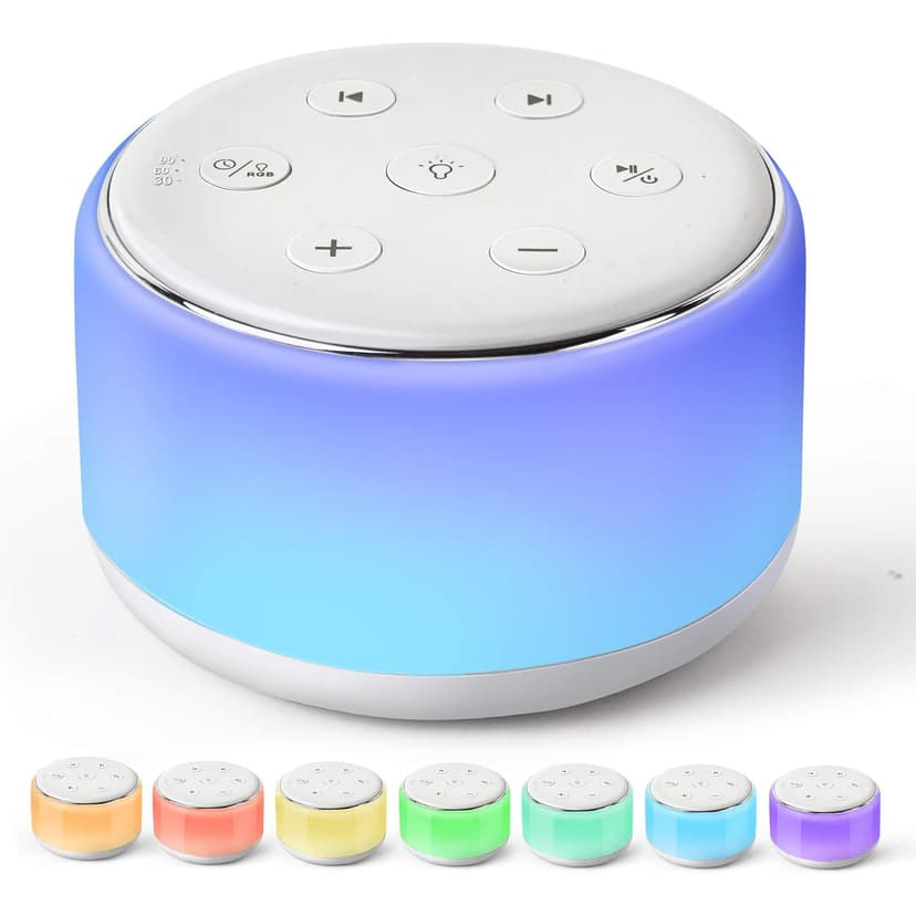 White Noise Machine for Sleeping Baby Kids – Portable Sound Machine with Night Light, USB Rechargeable, 34 Soothing Noises, Auto-Off Timer, Sleep Machine