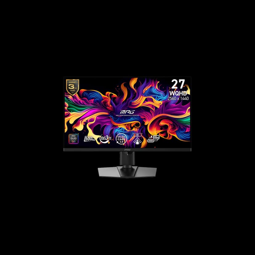 MSI 27" 2560 x 1440 (QHD) 500Hz 0.03ms (GTG) QD-OLED Gaming Monitor, HDR True Black 500, Clear MR21000, Type-C 98W, Swivel Height Pivot adjustable (MPG 271QR QD-OLED X50)