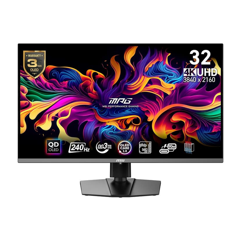 MSI MPG 321URX QD-OLED 31.5" 4K UHD 240Hz 0.03ms Gaming Monitor with USB-C 90W, HDMI 2.1, FreeSync Premium Pro & G-Sync Compatible