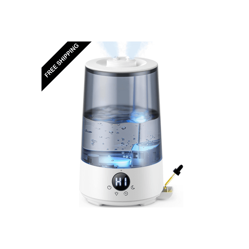 Humidifiers for Bedroom Home, 3.6 L Cool Mist Top-Fill 34H Super Long Time, Quiet 16dB, Baby Humidifier, Oil Diffuser Large, Plants, Nursery, Office BPA FREE, 7 Color Light (Grey)