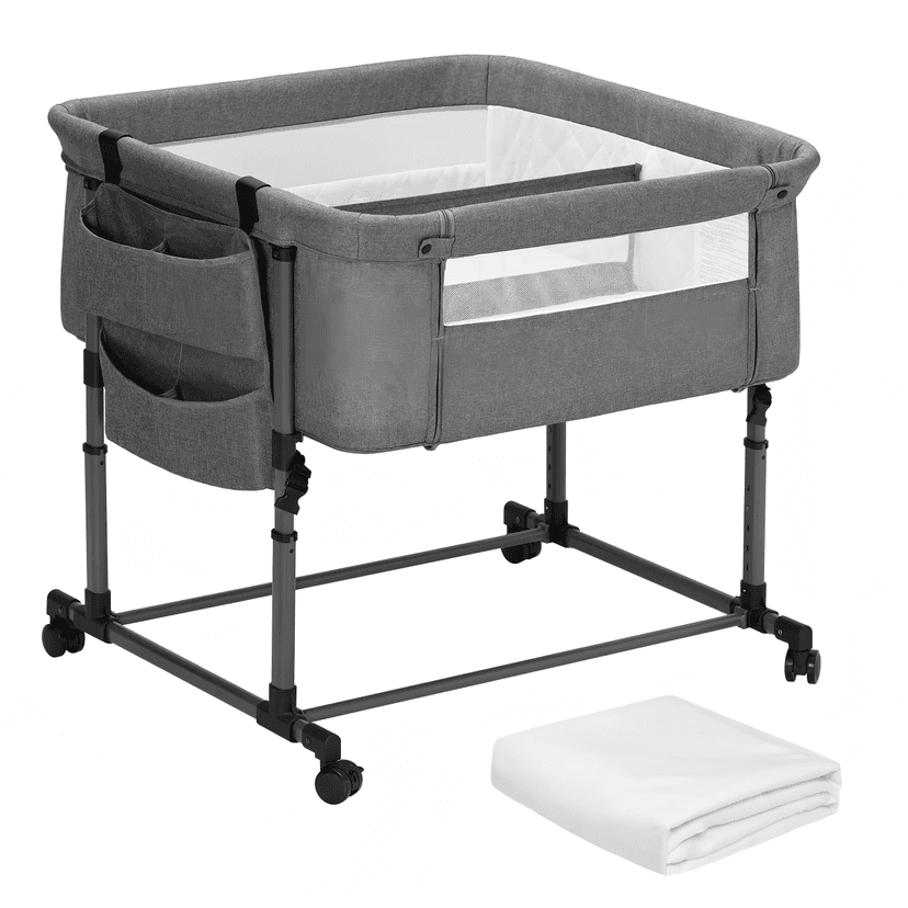 Twin Bassinet for 2 Babies,Portable Twins Crib with Storage Bag and Replaceable Mattress Cover,Adjustable Height Double Bedside Crib Attaches to Bed with Strap for 0-6 Months (Deep