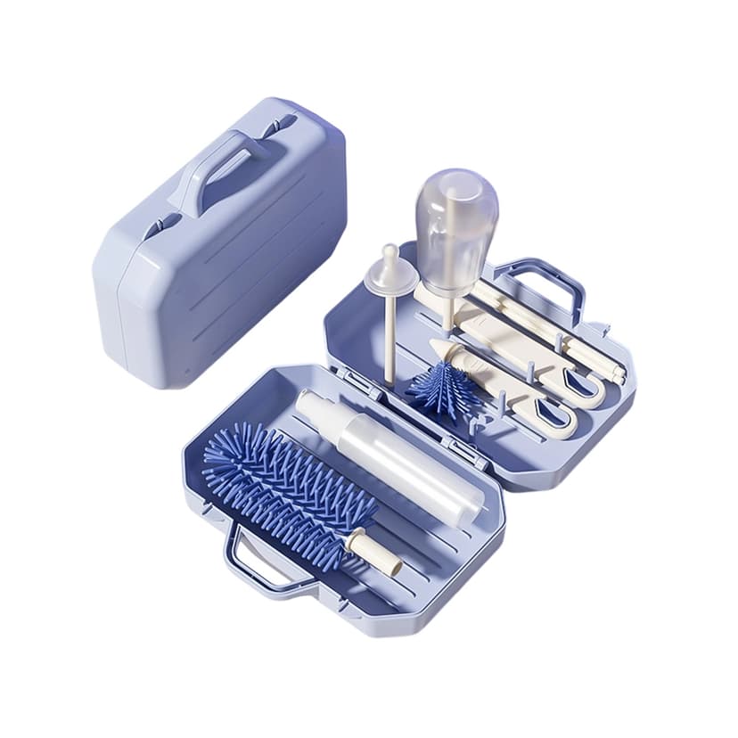 1pcs Baby Bottle Brush Set - Soft Silicone Cleaning Brushes - Blue - Color Box