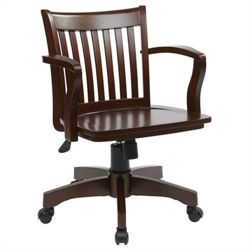 Deluxe Wood Banker's Office Chair with Wood Seat in Espresso