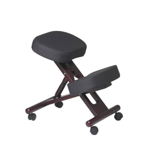 Ergonomically Black Fabric Wood Knee Office Chair in Mahogany Legs