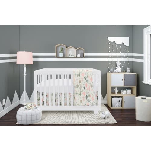 Bebelelo Baby Crib Bedding For Girls And Boys, Pink and Green Llama Love Sundown Design - 4-Piece Set