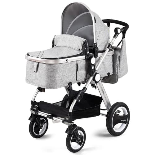 Aluminum Infant Baby Stroller Kids Carriage Pushchair W/ Diaper Bag Gray