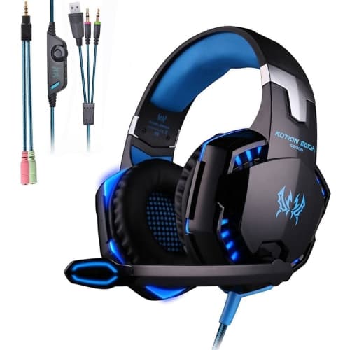 Mengshen Gaming Headset - with Mic, Volume Control and Cool LED Lights - Compatible with PC, Laptop, Smartphone, PS4 and Xbox One Controller, G2000 Blue
