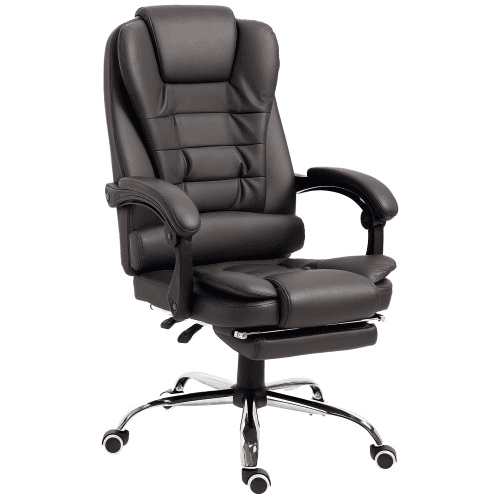 HOMCOM Executive Office Chair High Back PU Leather Reclining Chair with Retractable Footrest Padded Armrest Coffee