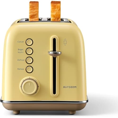 BUYDEEM DT620-MY 2-Slice Extra Wide Slots Toaster Retro Stainless Steel with High Lift Lever - Mellow Yellow
