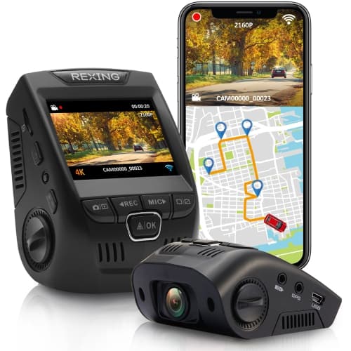 Rexing V1GW-4K Ultra HD Car Dash Cam with Wi-Fi Built-in GPS Logger - Black
