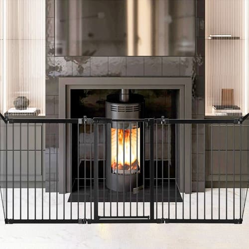 5 Panel DIY Foldable Metal Pet Playpen Baby Safety Gate Christmas Tree Fireplace Fence Stair Barrier, Hearth Gate BBQ Pet Safety Gate