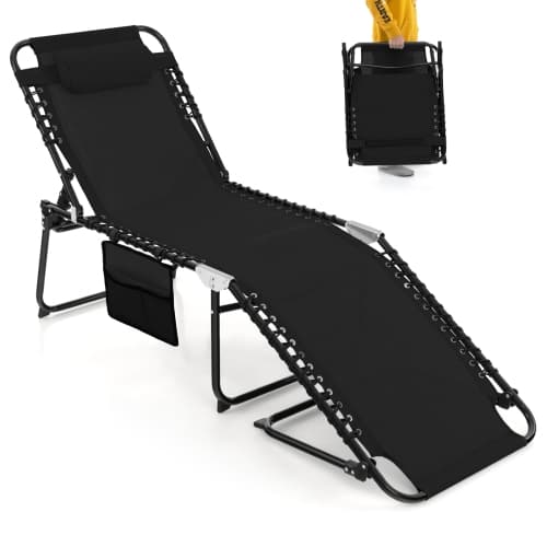 Costway Folding Lounge Chaise 16" High Recline Chair W/Adjustable Backrest and Footrest