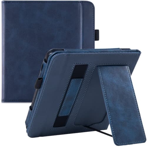 BOZHUORUI Kobo Libra 2 eReader Case with Stand (2021 Released, Model N418) - Premium PU Leather Cover with Hand Strap and Au