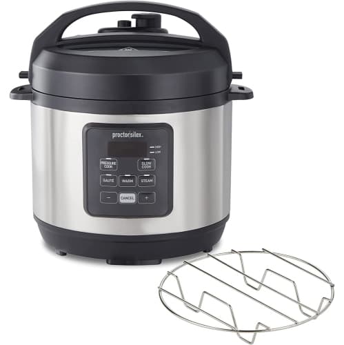 Proctor-Silex Simplicity 4-in-1 Electric Pressure Cooker, 3 Quart Multi-Function With Slow Cook, Steam, Sauté, Rice, Stainless Steel (34503)