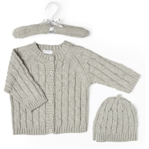 Baby Mode Signature 2-Piece Knit Cardigan and Hat Hanging Set - Grey (3-6 Months)